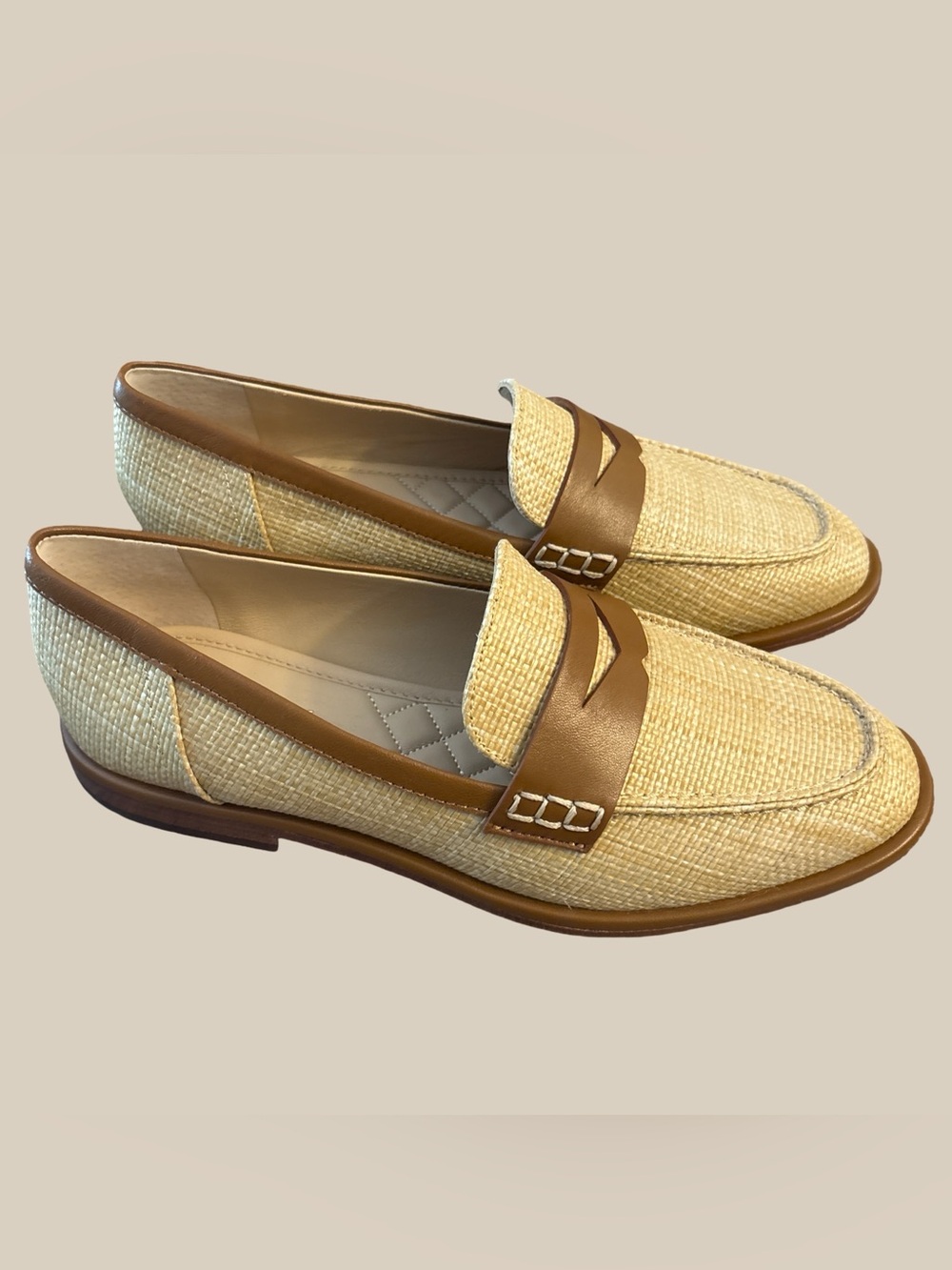 J. McLaughlin Women’s Concetta Penny Loafer Beachwood Cognac Raffia SZ 7.5M